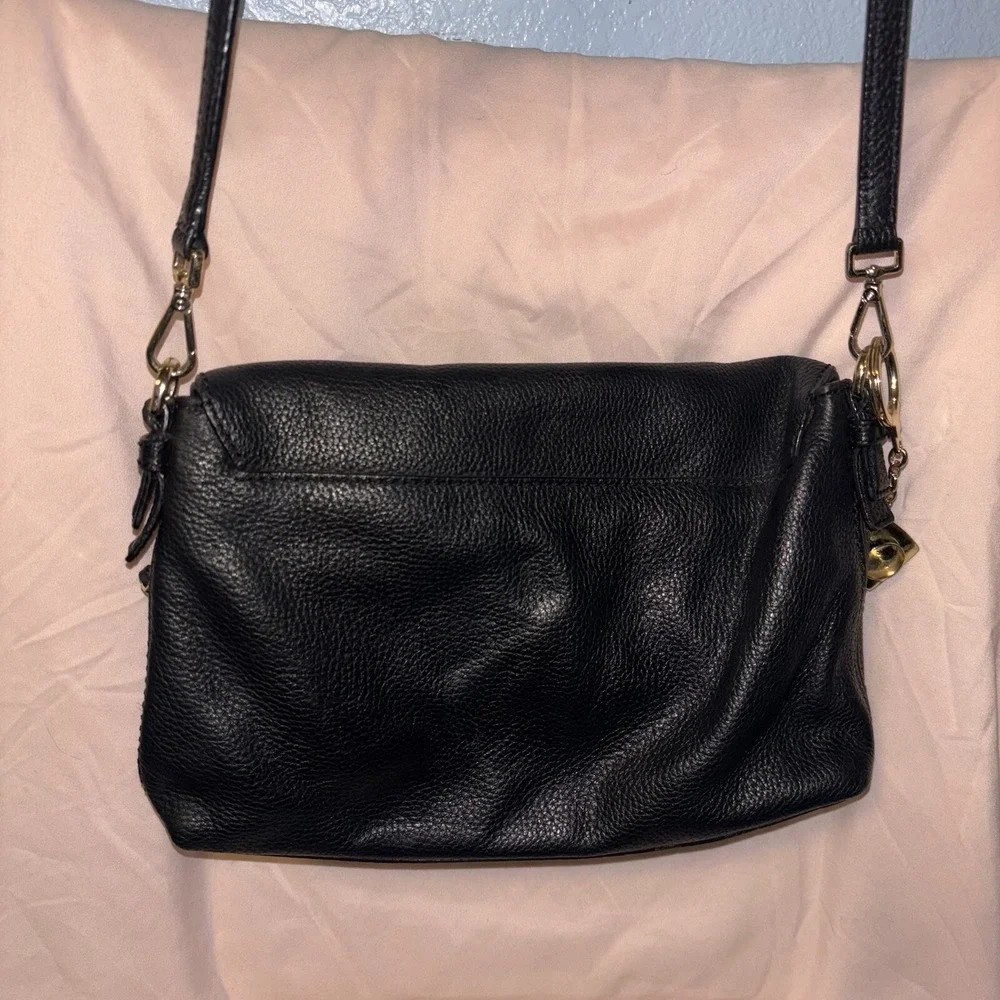 KATE SPADE Black Soft Leather Adjustable Strap Crossbody Shoulder Handbag Gold